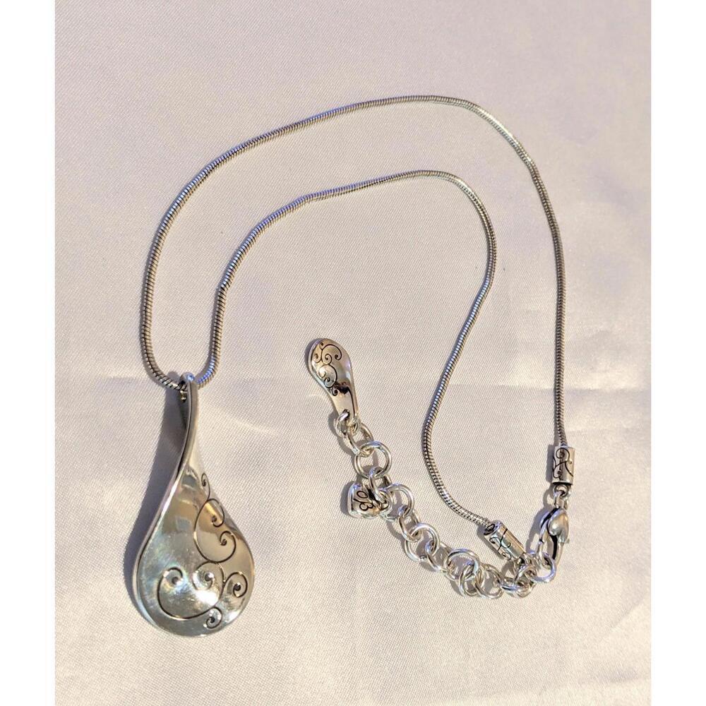 Brighton Silver Twirl Collection Shiny Engraved Pendant Necklace EUC